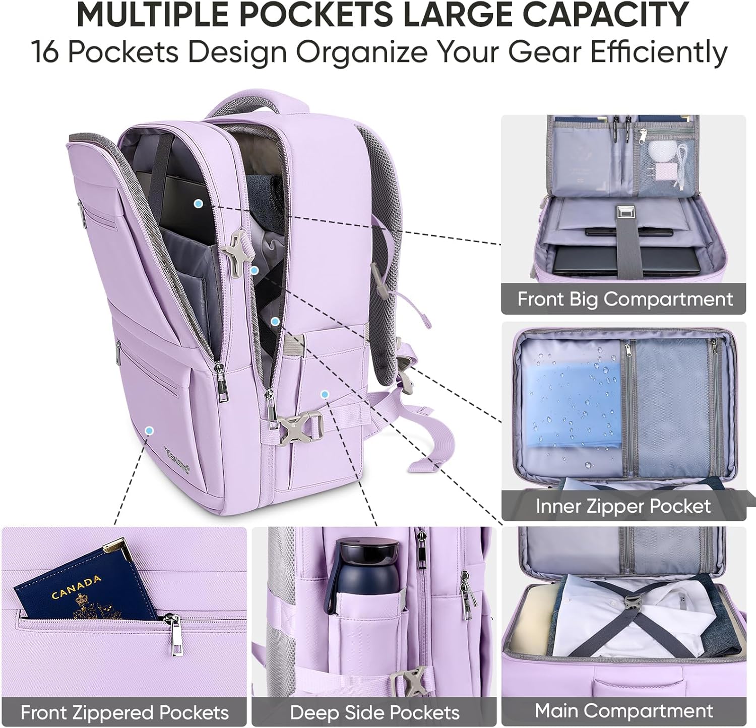 BALEINE Travel Backpack for Women Men Large Sturdy Carry On Laptop Backpack Gifts for Business Casual Weekender Hiking Large Lavender.jpg