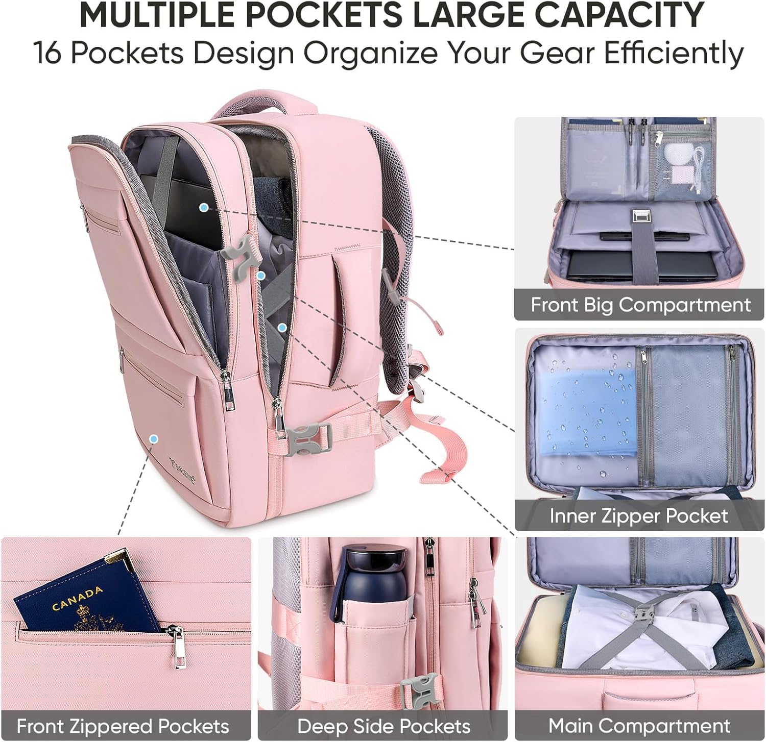 BALEINE Travel Backpack for Women Men Large Sturdy Carry On Laptop Backpack Gifts for Business Casual Weekender Hiking Large Pink.jpg