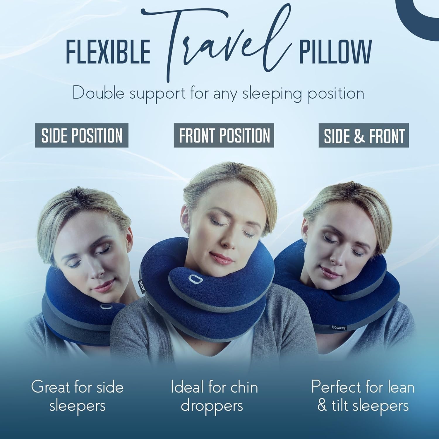 BCOZZY Travel Neck Pillow for Airplane – Patented Double Support for Head Neck and Chin. Best for Long Flights Plane Sleeping and Car Rides. Adjustable Size. Fully Washable. Carry Bag. Large Navy.jpg
