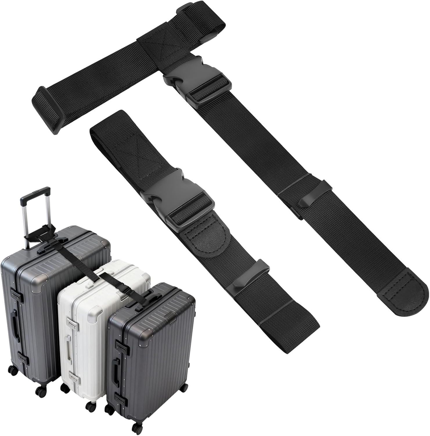 BILIONE Luggage Straps for Suitcases, Suitcase Straps to Connect There Suitcases or Add A Bag, Luggage Connector Adjustable Buckle Belt, 2Pack Black