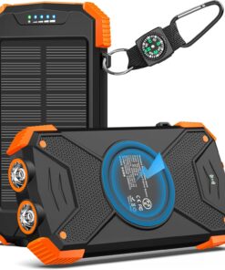 BLAVOR Solar Power Bank 10,000mAh, Portable Wireless Charger, 20W Fast Charging External Battery Pack with USB C for Cell Phones, Solar Panel Charging with Dual Flashlight for Camping