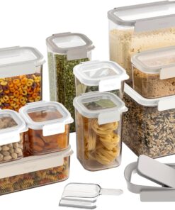 Bentgo Pantry - 22-Piece Airtight Food Storage Containers, Clear and Stackable Kitchen and Pantry Organization Set, Locking Lids for Freshness, Bonus Cereal Lid & Scoop, BPA-Free Plastic (White Stone)