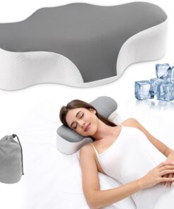 Bespilow Travel Camping Pillow for Sleeping - Memory Foam Cervical Neck Support Pillow for Pain Relief, Compact Compressible Contour Pillows with Cooling Cover & Storage Bag for Backpacking, Road Trip