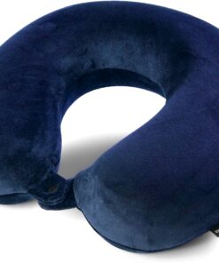 Brookstone Travel Neck Pillow - Lightweight Fleece Casing U-Shaped Stuffable Memory Foam Travel Pillow for Sleeping and Neck Support, Blue