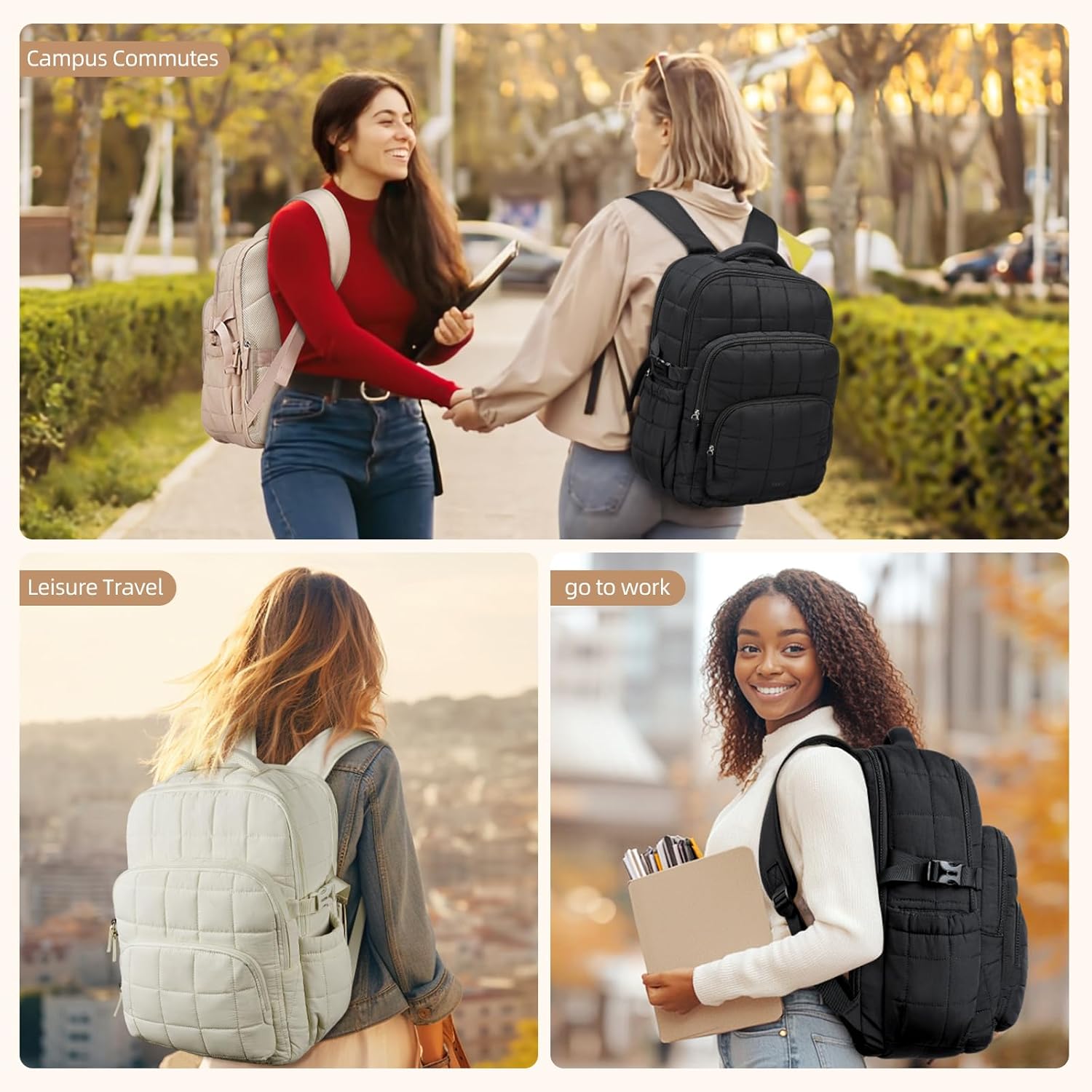 CLUCI 17.3 Inch Laptop Backpack for Women Anti Theft Travel Backpack Puffer Quilted Work Backpack Water Resistant College Bookbag Carry on backpack with RFID Khaki.jpg