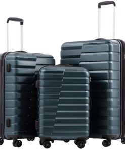COOLIFE Expandable Suitcase PC ABS TSA Luggage 3 Piece Set Lock Spinner Carry on (Teal blue)