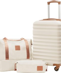 COOLIFE Luggage Carry On Luggage Suitcase Softside Wheeled Luggage Lightweight Rolling Travel Bag, White, 3 Piece Set (DB/TB/20), Luggage Set with Bags