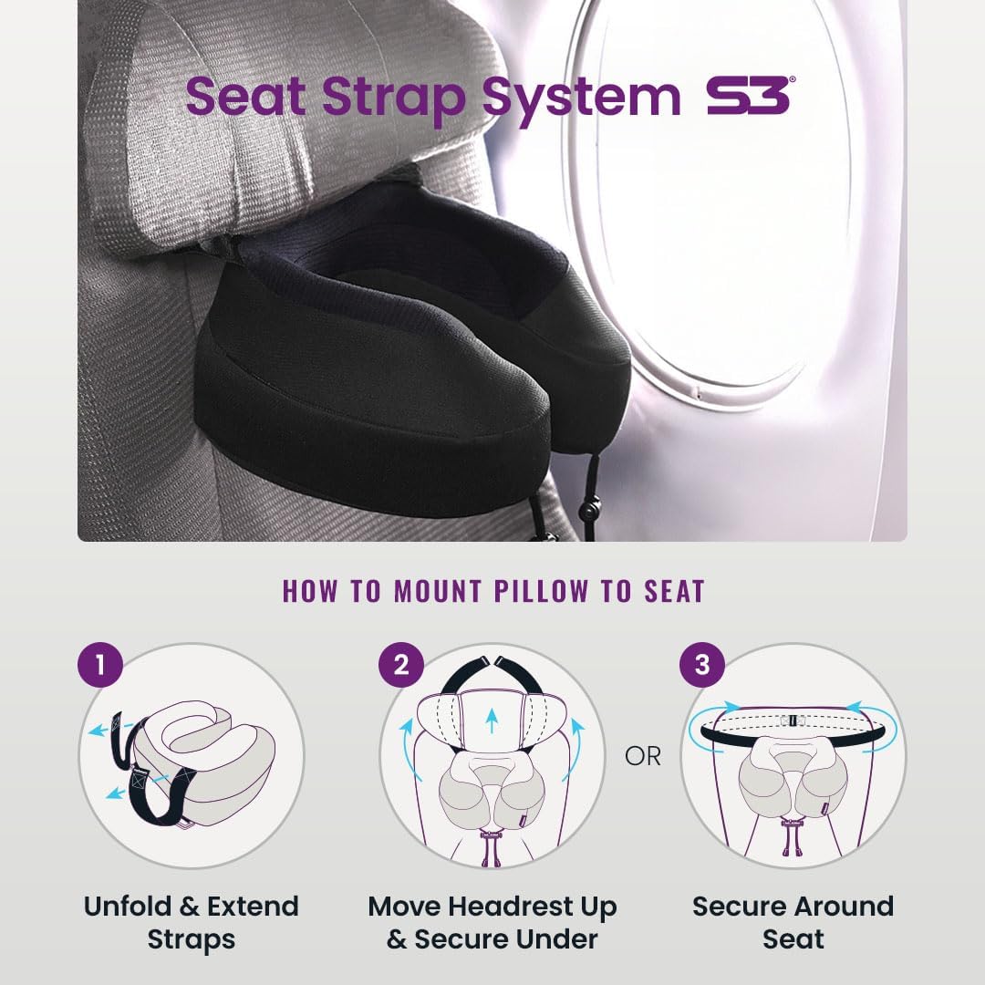 Cabeau Airplane Travel Pillow for Long Flights Evolution S3 Supportive Memory Foam with Seat Straps to Secure Your Head and Neck and Provides 360° Support Jet Black.jpg