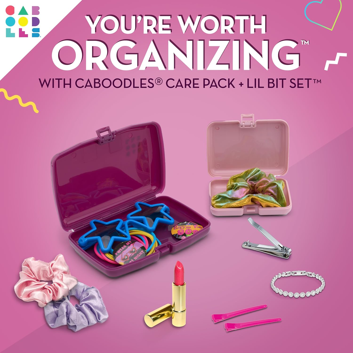 Caboodles Care Pack Lil Bit Set Pink Violet Travel Organizers for Makeup Snap Tight Latch for Mess Free Travel Compact Size.jpg