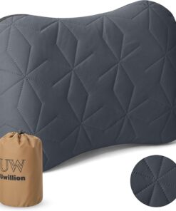 Camping Pillow with Removable Cover - Ultralight Inflatable Pillow for Camping Lightweight, Ergonomic and Washable for Camping, Hiking, and Travel Gray