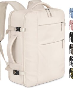 Capolo Travel Backpack for Women Men Waterproof Laptop Backpack Airlines Approved Carry On Backpack Bag Computer Bookbag for Business, Work, Traveling Fits 15.6 Inch Laptop(Beige)