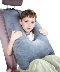 Car Pillow for Kids, Memory Foam Travel Pillow for Car and Adults, Kid Travel Pillow for Sleeping on Road Trip, Small Body Pillow for Kids (Grey)