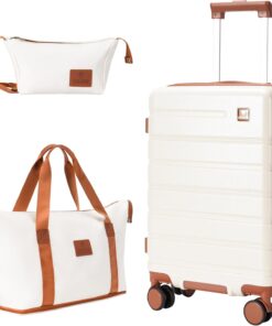 Carry on Luggage Set, 20 Inch Suitcase with 100% PC hardshell, Lightweight TSA Locks Quiet Spinner Wheels Durable Zipper, Travel Luggage for Men and Women, Y01 Beige(20"/DB/TB) Slightly Small
