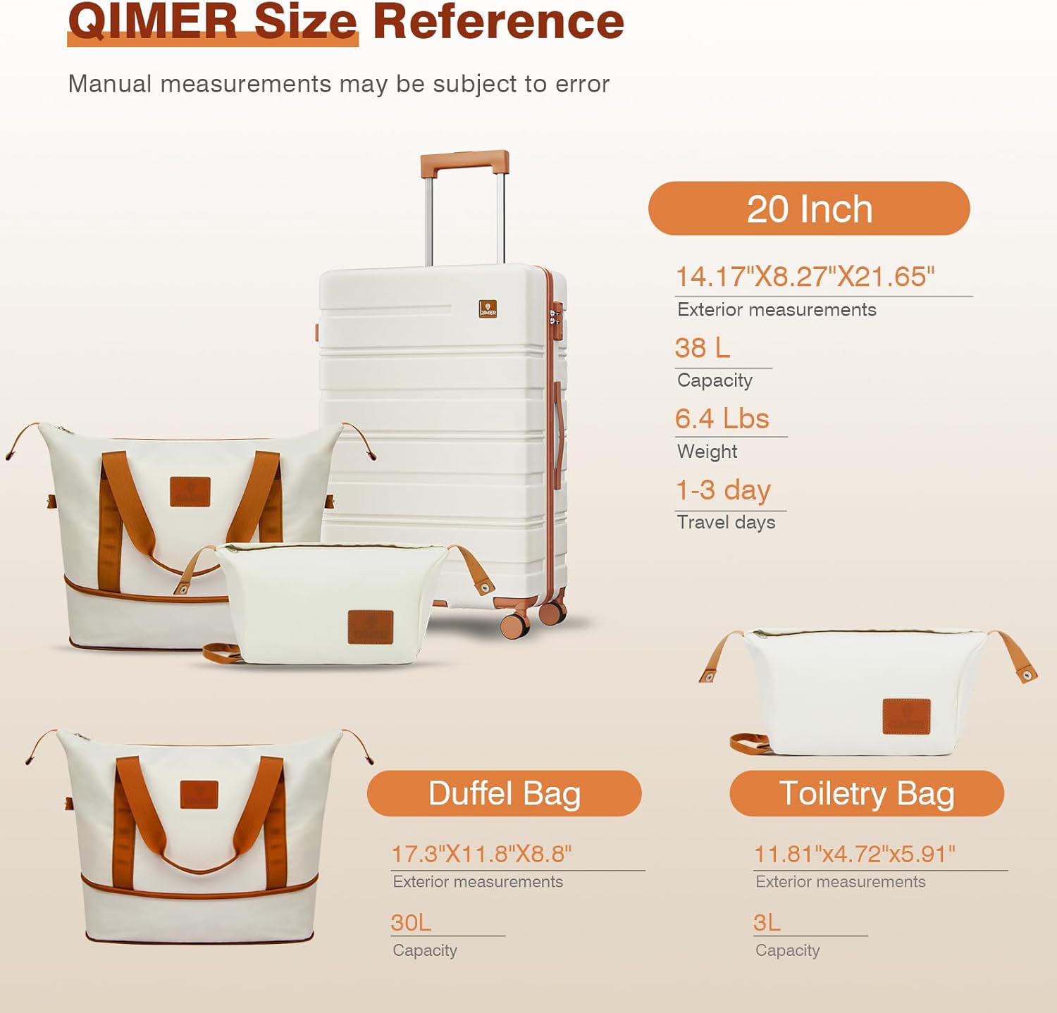 Carry on Luggage Set 20 Inch Suitcase with 100 PC hardshell Lightweight TSA Locks Quiet Spinner Wheels Durable Zipper Travel Luggage for Men and Women Y01 Beige20DBTB Slightly Small.jpg