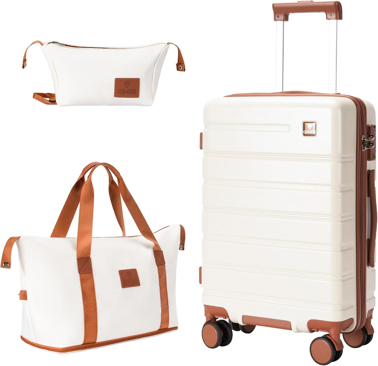 Carry on Luggage Set, 20 Inch Suitcase with 100% PC hardshell, Lightweight TSA Locks Quiet Spinner Wheels Durable Zipper, Travel Luggage for Men and Women, Y01 Beige(20"/DB/TB) Slightly Small