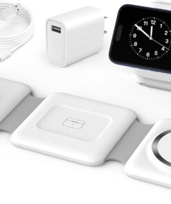 Charging Station for Apple Multiple Devices - 3 in 1 Foldable Magnetic Wireless Charger Dock - Travel Charging Pad for iPhone 16 15 14 13 12 Pro Max Plus Watch & Airpods