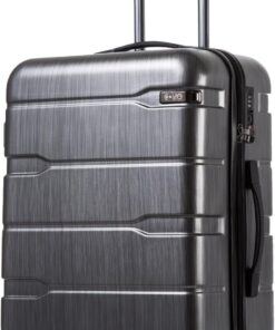 Coolife Expandable Large Checked Luggage Hardside PC+ABS Suitcase with TSA Lock, Lightweight Rolling Carry On with Spinner Wheels(Charcoal, 28in)