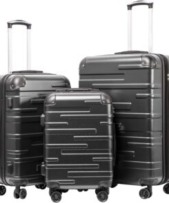 Coolife Hardside Luggage 3 Piece Set with TSA Lock, Spinner Wheels, Telescopic Handle, Lightweight Travel Suitcases (Grey, 3 piece set)