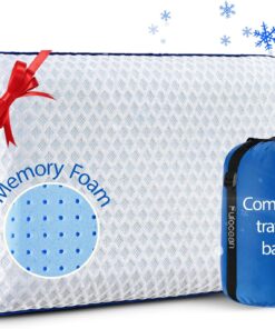 Cooling Travel & Camping Memory Foam Pillow for Sleeping,Contoured Support Medium Firm Small Travel Pillows for Airplanes & Backpacking Car Toddler Kids Compact Lightweight, Breathable Washable Cover