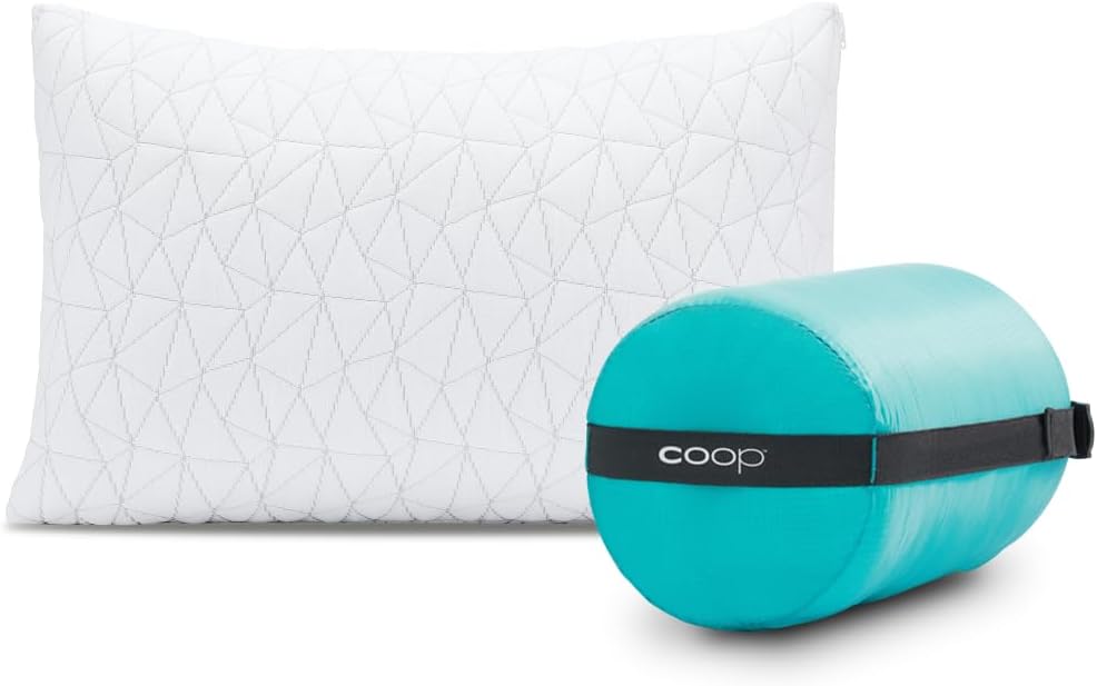 Coop Home Goods Original Travel and Camping Adjustable Pillow, Small Camping Pillow with Compressible Stuff Sack, Medium-Firm Memory Foam with Lulltra Washable Cover, CertiPUR-US Certified (19x13)