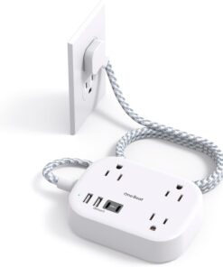 Cruise Essentials 2025,One Beat Travel Power Strip with USB C,Flat Plug Extension Cord with 3 Outlets 4 USB Ports(2 USB C),5 ft Desk Wall Outlet Extender,Non Surge Protector for Cruise,Dorm Room,ETL