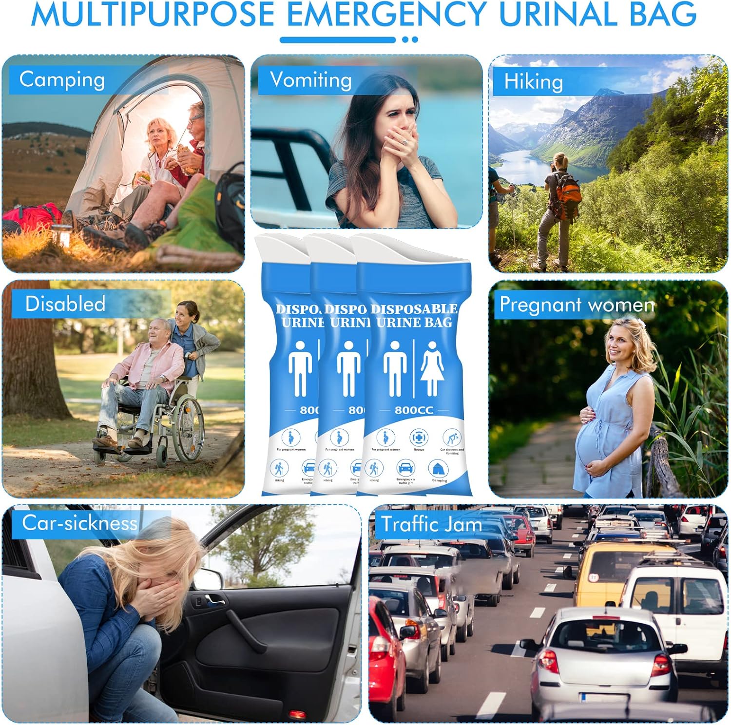 DIBBATU Disposable Urine Bag 1224 PCS Pee Bags for Travel for WomenMen 800ML Emergency Portable Urinal Bag and Vomit Bags Unisex Urinal Bag for Camping Traffic Jams Pregnant Patient.jpg