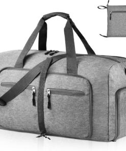 Dimayar 65L Travel Duffle Bag for Men Women - Foldable Duffel Bag with Shoes Compartment - Overnight Bags Waterproof & Tear Resistant(Gray)