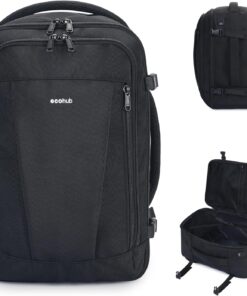 ECOHUB Travel Backpack 18x14x8 Spirit Airlines Personal Item Bag Carry On Backpack 13 Pockets Work Casual Daypack for Men Women Airline Approved Water Resistant Gym Backpack with Charging Port, Black