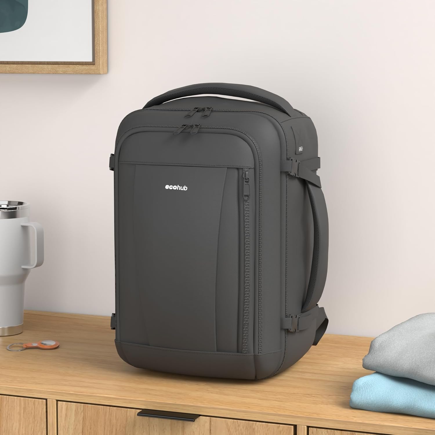 ECOHUB Travel Backpack 18x14x8 Spirit Airlines Personal Item Bag Carry On Backpack 13 Pockets Work Casual Daypack for Men Women Airline Approved Water Resistant Gym Backpack with Charging Port Black.jpg