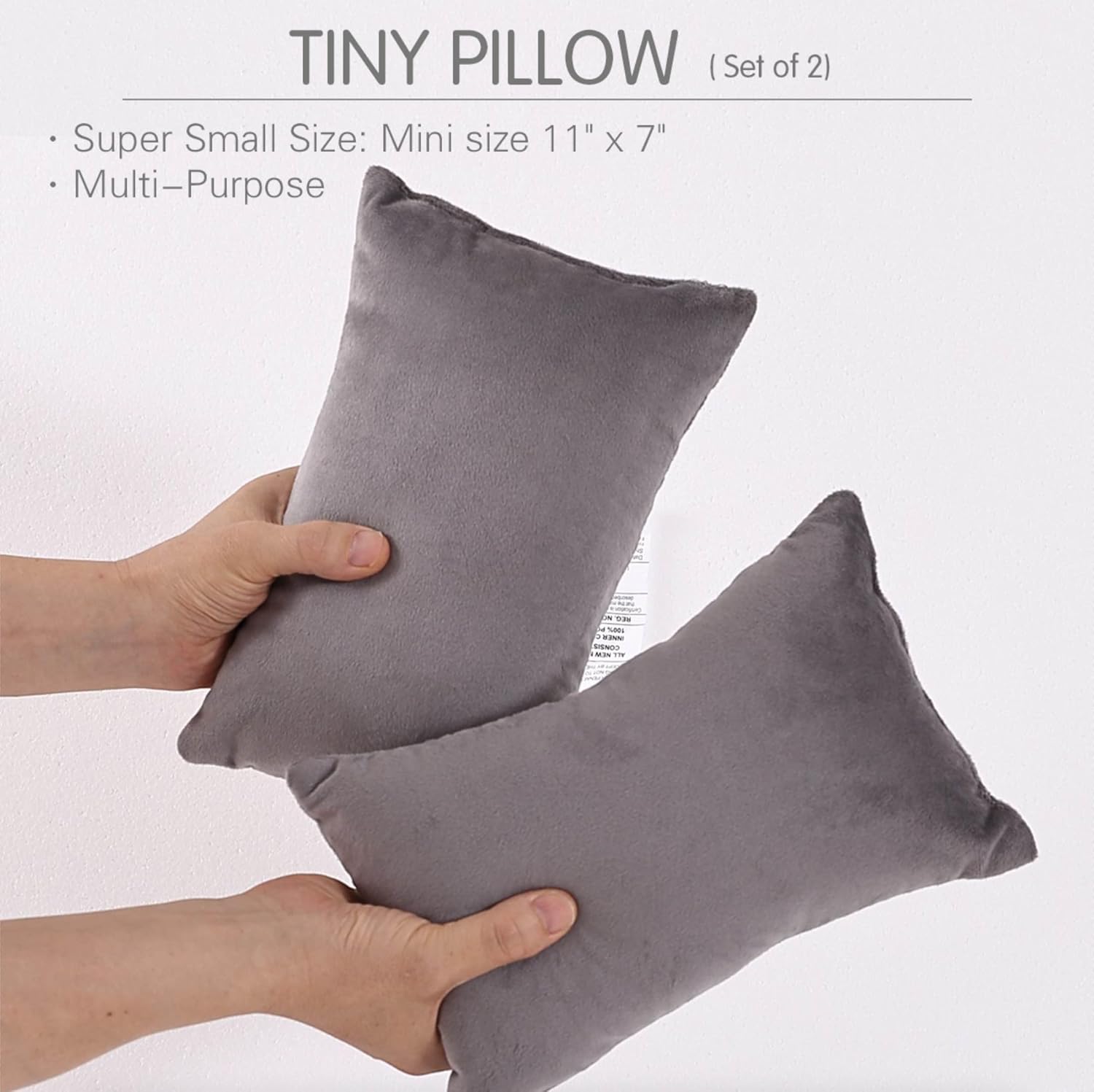 EVOLIVE Tiny Pillow 2 Pack Gray Micromink Shell Mini Pillows 11x7 Machine Washable Lightweight Breathable Multi Purpose Travel Pillows for Neck Back Support Pet Use Grey 7x11.jpg