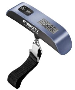 Etekcity Luggage Scale, Travel Essentials, Digital Suitcase Weight Scales for Travel Accessories, Hanging Baggage Scale with Temperature Sensor, Rubber Paint, 110 Pounds, Battery Included, Blue
