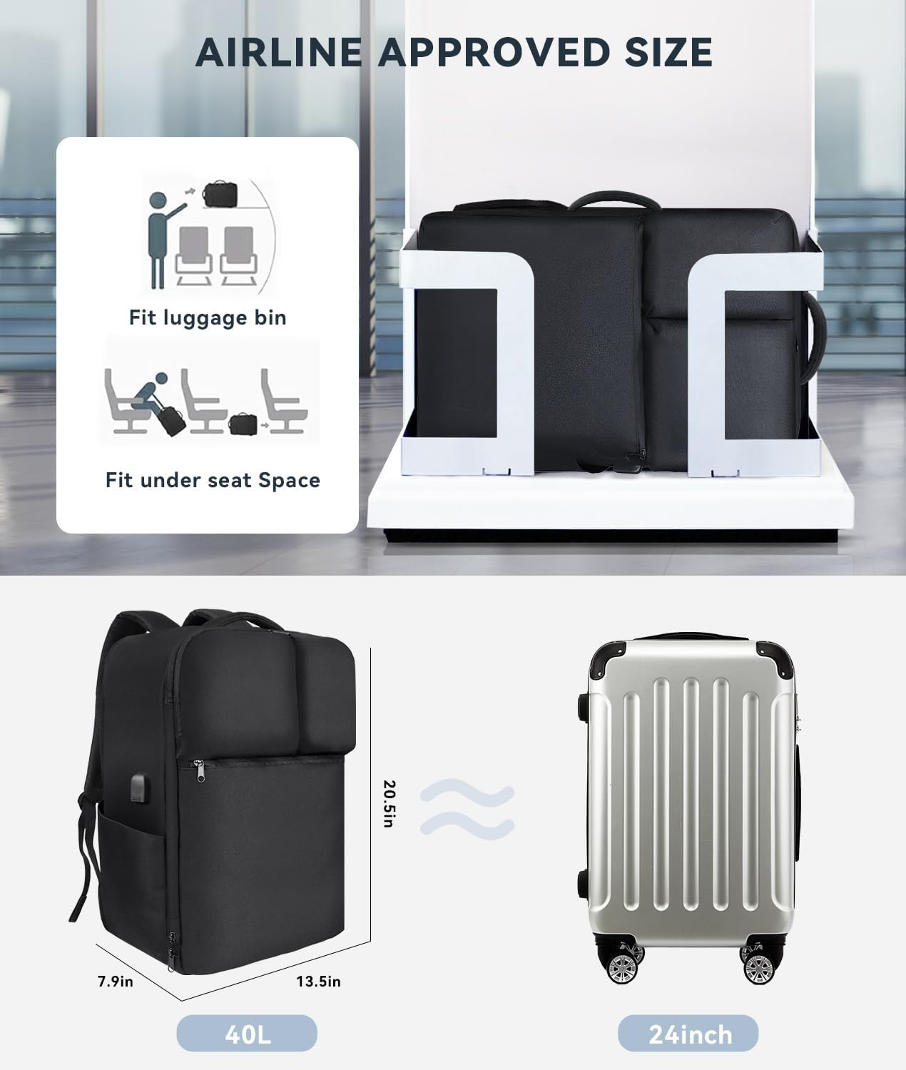 Extra Large 50L Travel Backpack Carry On Flight Approved Luggage Backpack with Shoes Pouch Suitcase Backpacks With 3 Packing Cubes Personal Item Travel Bag Black.jpg