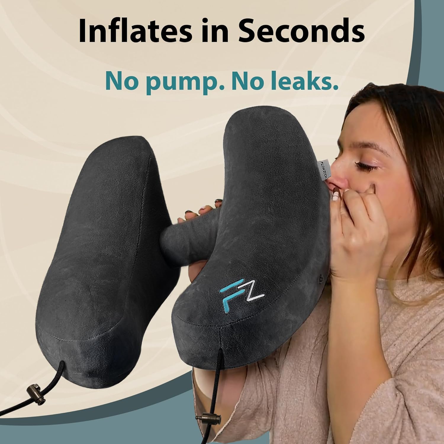 FLOWZOOM Air Inflatable Neck Pillow for Traveling on Plane H Shape Hooded Airplane Pillow with 5 Snooze Modes Fast Inflation Pressure Control Cozy Clip On Hood Plushy Cover Size L Jet Black.jpg