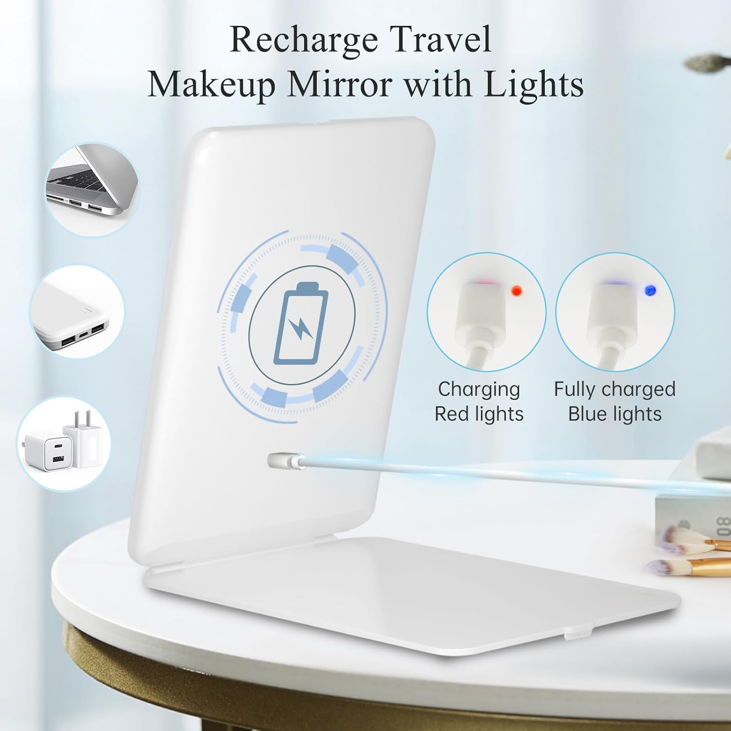 FUNTOUCH Rechargeable Travel Makeup Mirror with 72 Led Lights Portable Lighted Beauty Mirror 3 Color Lighting Dimmable Touch Screen Tabletop LED Folding Cosmetic Vanity Mirror.jpg