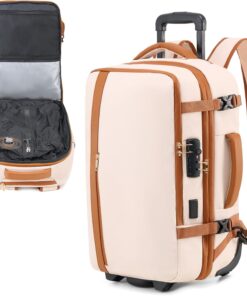 Fanwoli Rolling Vacuum Backpack Travel with One-Button Compression, Expandable Carry-On Suitcase Luggage, Approved TSA Lock & Water-Proof Laptop Compartment for Outdoor/Family/Business Trips