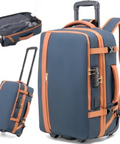 Fanwoli Vacuum Rolling Travel Backpack, Carry On Luggage with TSA Lock & Anti Theft Zipper, 70L Expandable Airback with Compression Pump, Waterproof Laptop Bag Ideal for Flight & Business