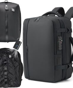 Fanwoli Vacuum Travel Backpack, Carry On Luggage with TSA Lock & Anti Theft Zipper, Expandable Airback with Compression Pump, Waterproof Laptop Bag Ideal for Flight & Business