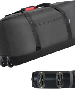 Finnhomy 120L Foldable Rolling Duffel Bag with 3 Wheels, Light Weight Travel Duffel bag with Large Loading Capacity, 32 inch Rolling Duffel bag with Shoulder Strap for Travel Camping Sports