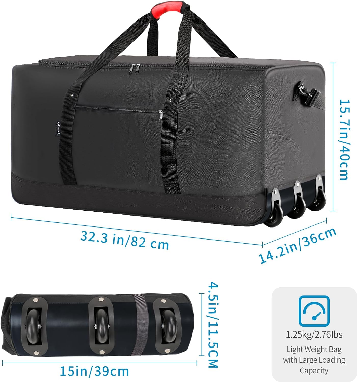 Finnhomy 120L Foldable Rolling Duffel Bag with 3 Wheels Light Weight Travel Duffel bag with Large Loading Capacity 32 inch Rolling Duffel bag with Shoulder Strap for Travel Camping Sports.jpg