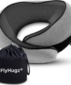 FlyHugz® Neck Travel Pillow | Memory Foam Neck Pillow for Comfort on Airplane | Compact and Ergonomic Design for Travel, Car Rides, and Home Use | Ideal for Adults and Kids