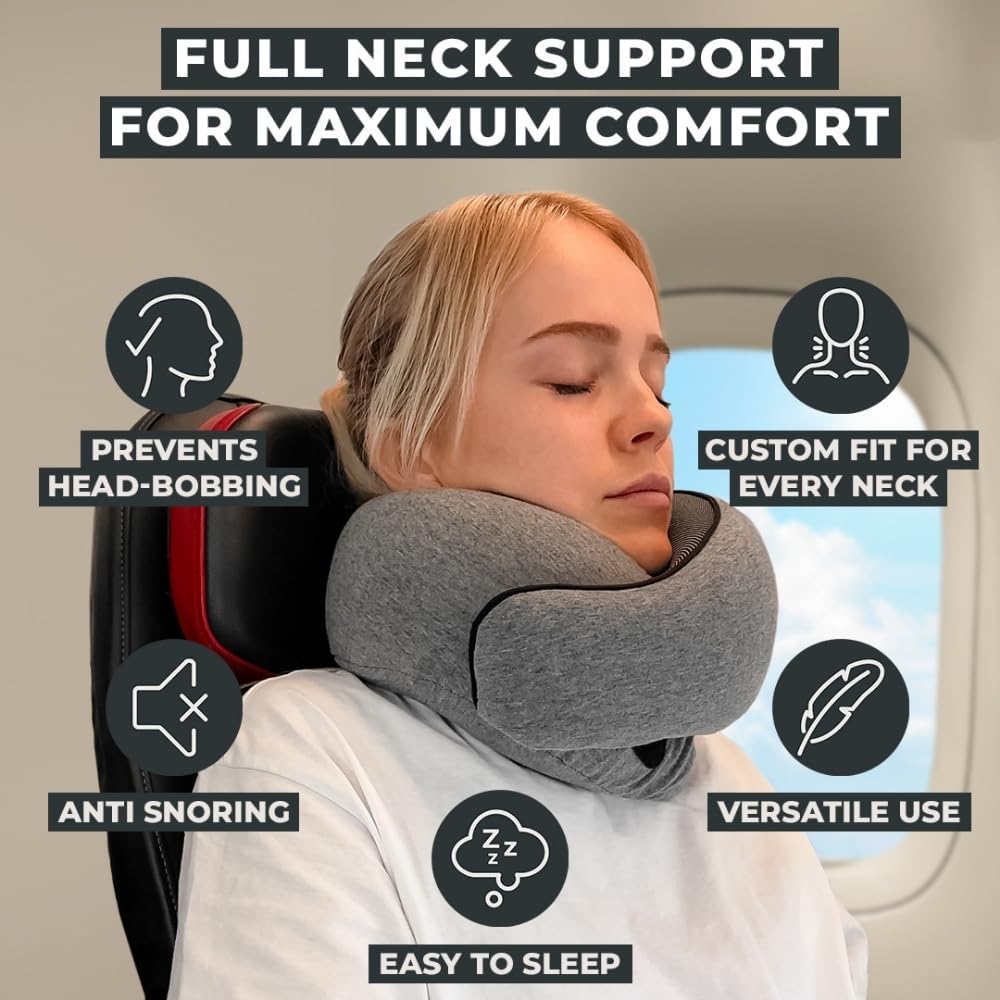 FlyHugz® Neck Travel Pillow Memory Foam Neck Pillow for Comfort on Airplane Compact and Ergonomic Design for Travel Car Rides and Home Use Ideal for Adults and Kids.jpg