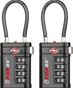 Forge TSA Approved Luggage Locks 4 Digit Combination TSA Travel Locks with TSA008, Open Alert Indicator, Zinc Alloy Body for Luggage, Suitcase, Backpack, and More. Black 2 Locks.