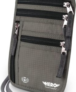 HERO Neck Wallet, RFID Blocking Passport Holder, Easy to Conceal Travel Pouch