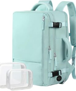 Hanples Carry on Backpack, Laptop Travel Backpack for Women Airline Approved, Personal Item Travel Bag for Men, Casual Daypack Bag for Business Work Weekend with 2 Toiletry Bags (Mint Green)