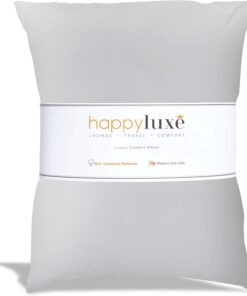 Happyluxe Odyssey Travel Pillow for Long Flights - Soft, Small, Alternative to Down and Memory Foam. 17 x 13in - Made in The USA, Silver Gray Airplane Pillow for Adults Sleeping, Camping or Nap