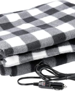Heated Blanket - 12-Volt Electric Blanket for Car, Truck, SUV, or RV - Portable Winter Car Accessories for Camping or Travel by Stalwart (Black Plaid)