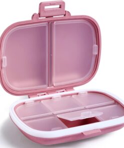 Holii Travel Pill Organizer, 8 Compartments Portable Pill Case, Daily Pill Box to Hold Vitamins, Small Pill Container for Pocket Purse Medicine Organizer（Pink）