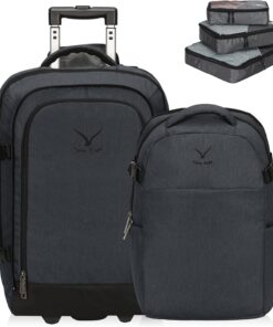 Hynes Eagle 2 in 1 Travel Backpack 22 inches Carry on Luggage 63L Rolling Backpack for Men Women with Packing Cubes 3PCS Set