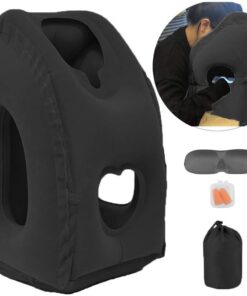 Inflatable Travel Pillow for Airplane, Neck Air Pillow for Sleeping to Avoid Neck and Shoulder Pain, Support Head and Lumbar, Used for Airplane, Car, Bus and Office (Black)