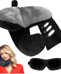 Jpillow + Scarf and Sleepmask, 3 Way Support for The Head, Neck and Chin, Carry Bag, Travel Pillow for Airplane, Ultimate Luxury, (Black/Silver)